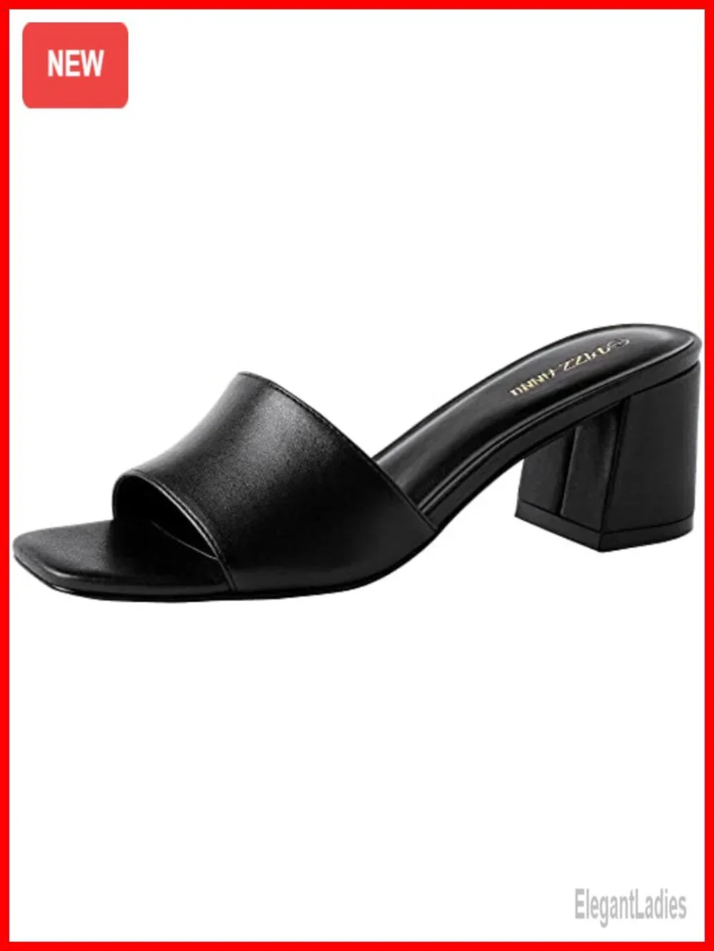 Women's Square Open Toe Chunky Heels Sandals Slip on Mules